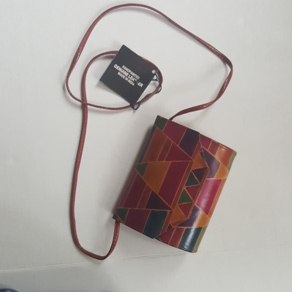 Geometric print vintage leather purse crossbody - Picture 2 of 8